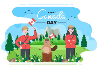 Happy Canada Day Celebration in 1st July Vector Illustration. Suitable For Greeting Card, Poster and Background