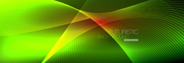 Abstract neon glowing light in the dark with waves. Shiny magic energy and motion concept, vector abstract wallpaper background