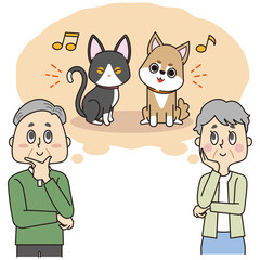 シニア男性とシニア女性が犬か猫を飼おうか迷っている