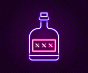Glowing neon line Alcohol drink Rum bottle icon isolated on black background. Colorful outline concept. Vector