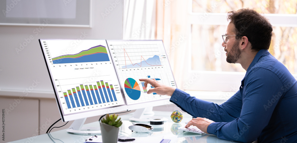 Poster predictive data analytics. business man looking