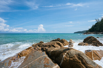 beach and rocks at banana beach Phuket Thailand