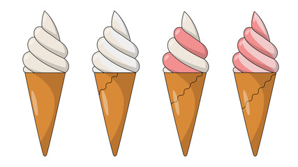soft ice cream cone pink vanilla vector 3d