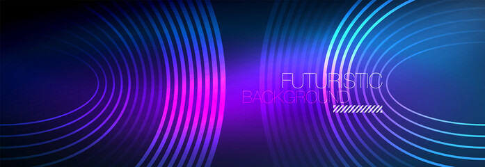 Dark abstract background with glowing neon circles. Trendy layout template for business or technology presentation, internet poster or web brochure cover, wallpaper
