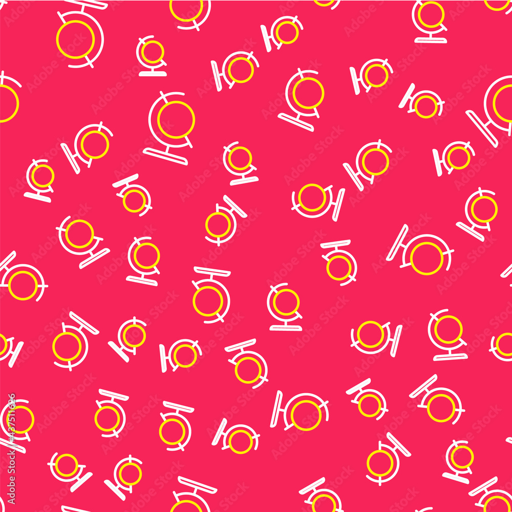 Poster line earth globe icon isolated seamless pattern on red background. vector