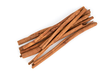 Cinnamon bark isolated on white background, top view,flat lay.