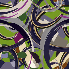 Seamless pattern. An abstraction. Spots and rings. Khaki art spots. Bright contrast picture.Pastel colors. Abstract pattern of circles. Chaotic brush strokes. Picturesque style.