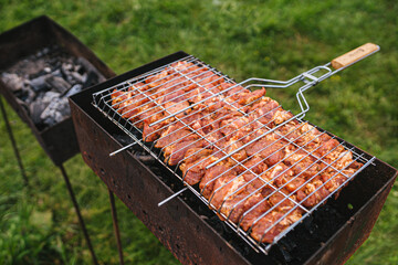 Juicy meat on the grill. Summer is the bbq season
