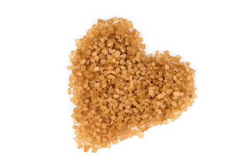 Brown sugar is arranged heart shape  isolated on white background.top view,flat lay.