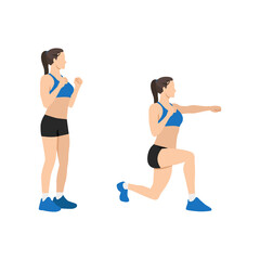 Woman doing Lunges. Lunge punches exercise. Flat vector illustration isolated on white background