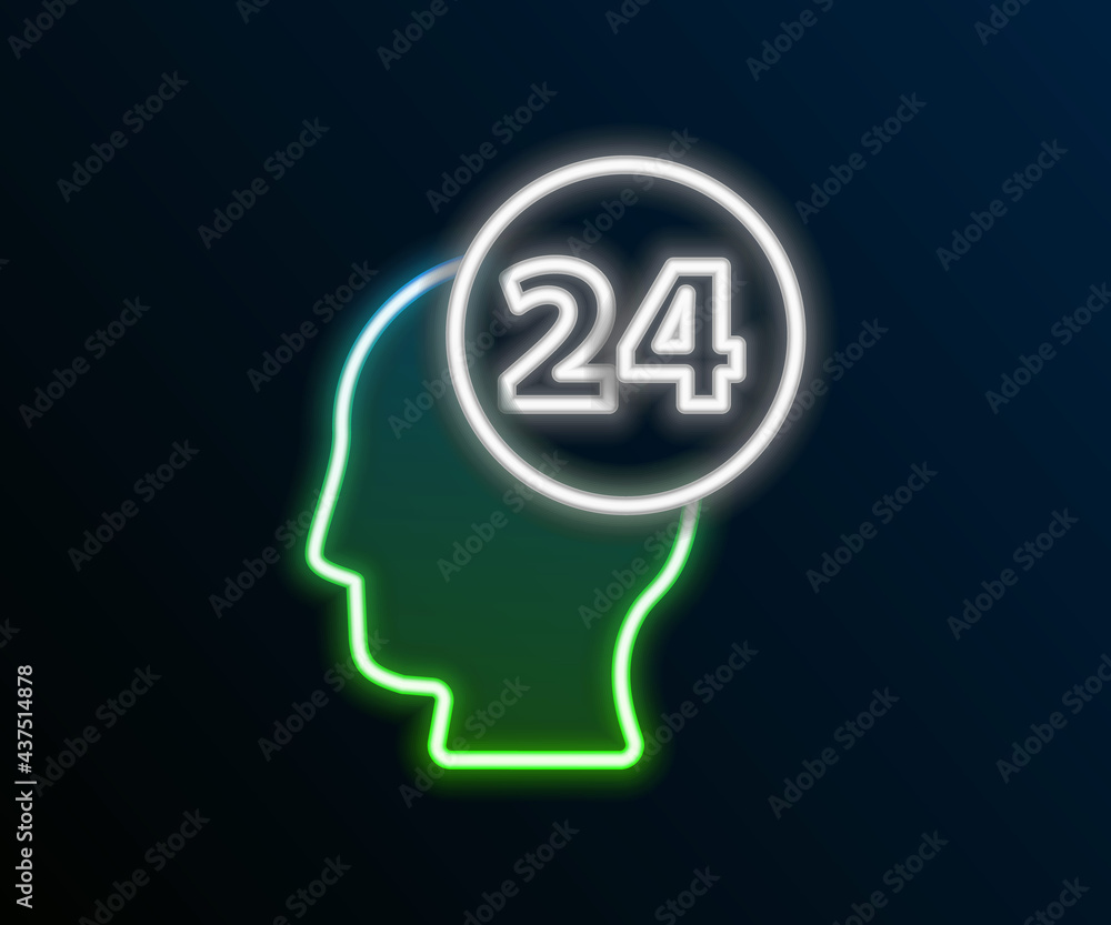 Poster glowing neon line support operator in touch icon isolated on black background. concept for call cent