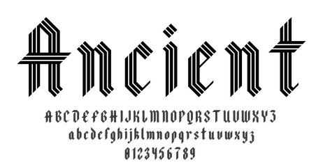 Set of alphabets font letters and numbers elegant antique vintage blackletter concept vector illustration