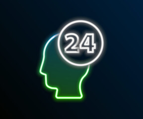 Glowing neon line Support operator in touch icon isolated on black background. Concept for call center, client support service. Colorful outline concept. Vector