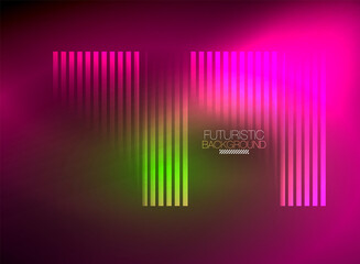 Bright neon color techno abstract background, shiny glowing neon lines in the dark background
