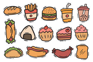 food and cake doodle element