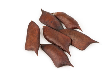 Sappan ,sappan tree,caesalpinia sappan, dried fruits isolated on white background,top view flat lay.