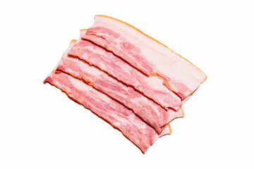 Raw bacon slices isolated on a white background.