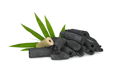 bamboo charcoal and bamboo isolated on white background