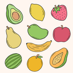 fruit doodle element vector