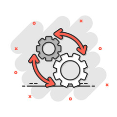 Workflow icon in comic style. Gear effective cartoon vector illustration on white isolated background. Process organization splash effect business concept.