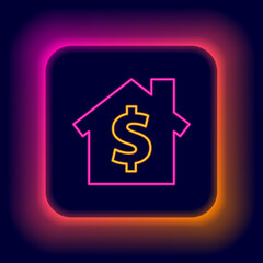 Glowing neon line House with dollar symbol icon isolated on black background. Home and money. Real estate concept. Colorful outline concept. Vector