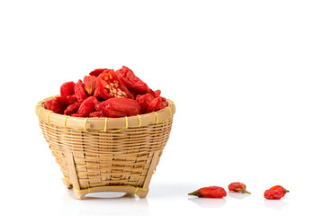 Dried goji berry fruits isolated on white background.