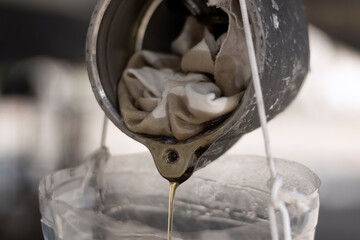 Sailing boat, yacht maintenance concept: lard change, tail oil in ıpen backplate