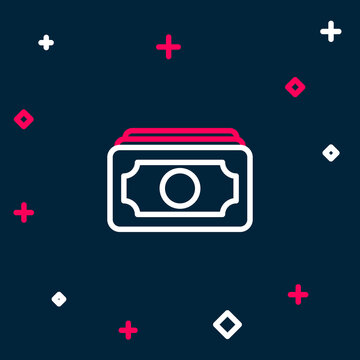 Line Stacks paper money cash icon isolated on blue background. Money banknotes stacks. Bill currency. Colorful outline concept. Vector