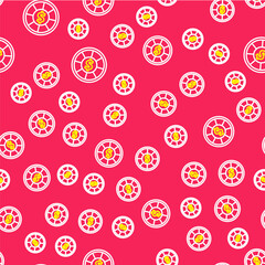 Line Casino chips icon isolated seamless pattern on red background. Casino gambling. Vector
