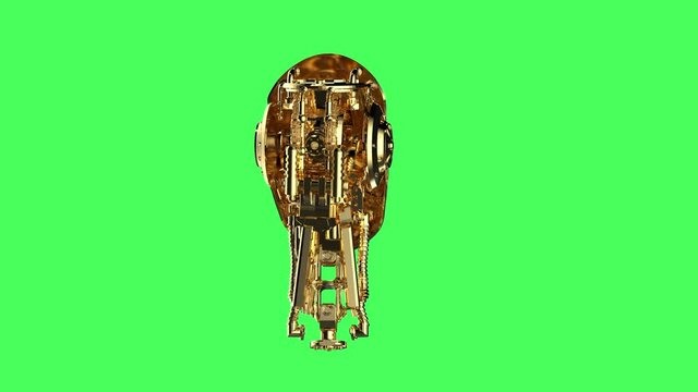 3d rendering golden cyborg or robot isolated on green screen background 4k footage