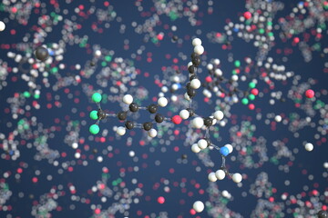 Fototapeta na wymiar Fluoxetine molecule. Conceptual molecular model. Chemical 3d rendering