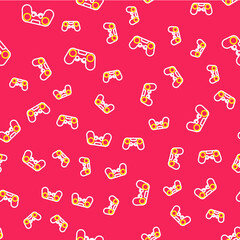Line Gamepad icon isolated seamless pattern on red background. Game controller. Vector