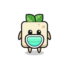 cute tofu cartoon wearing a mask
