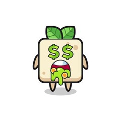 tofu character with an expression of crazy about money
