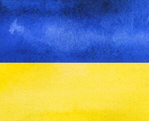 Watercolor ukrainian flag background hand drawn in aquarelle.