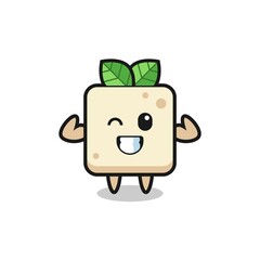 the muscular tofu character is posing showing his muscles