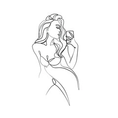 Girl taking selfie, woman holding phone in hand, continuous line drawing, small tattoo, print for clothes and logo design, emblem or logo design, isolated vector illustration.