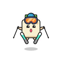 tofu mascot character as a ski player