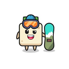 Illustration of tofu character with snowboarding style
