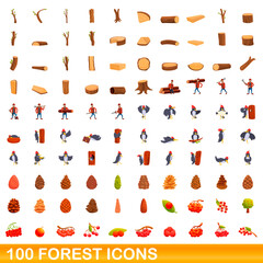 100 forest icons set. Cartoon illustration of 100 forest icons vector set isolated on white background