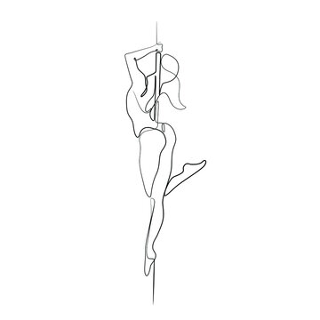 Dancing girl beautiful female abstract silhouette continuous line drawing, tattoo, print for clothes and logo design, silhouette one single line on a white background, isolated vector illustration.