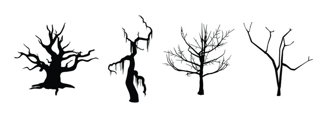 set of dead Trees silhouette on white background