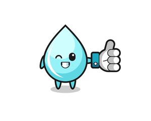cute water drop with social media thumbs up symbol