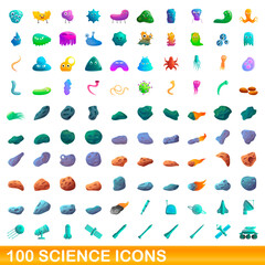 100 science icons set. Cartoon illustration of 100 science icons vector set isolated on white background