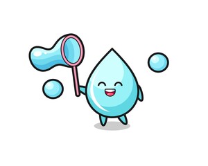 happy water drop cartoon playing soap bubble