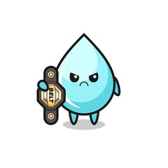 water drop mascot character as a MMA fighter with the champion belt