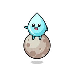 illustration of water drop cartoon sitting on the moon