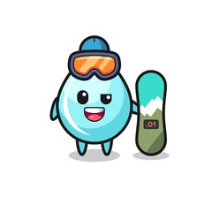 Illustration of water drop character with snowboarding style