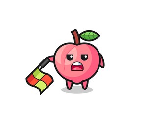 peach character as line judge hold the flag down at a 45 degree angle