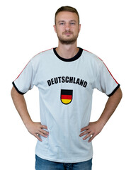 Männlicher Fussball Fan aus Deutschland mit Trikot